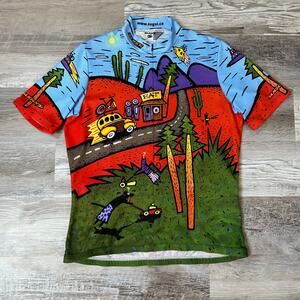 Vintage Sugoi Cycling Jersey L Road Trip UFO Print Zip Up Tech Tee Canada